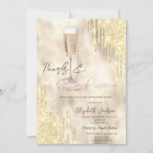 Pearls Prosecco Gold Glitzer Tropfen Brautparty Einladung (Vorderseite)