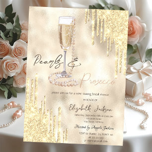 Pearls Prosecco Gold Glitzer Tropfen Brautparty Einladung