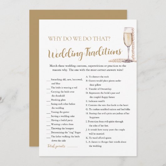 Pearls & Prosecco Hochzeit Traditionen Brautspiel Einladung (Vorne/Hinten)
