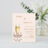 Pearls Prosecco ivory bow birthday invitation (Stehend Vorderseite)