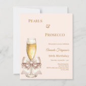 Pearls Prosecco ivory bow birthday invitation (Vorderseite)