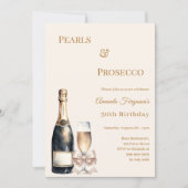 Pearls Prosecco ivory bow elegant birthday  Einladung (Vorderseite)
