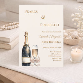 Pearls Prosecco ivory bow elegant birthday  Einladung