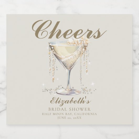 Pearls Prosecco Ivory Gold Cocktails Brautparty Schaumweinetikett (Einzelnes Label)