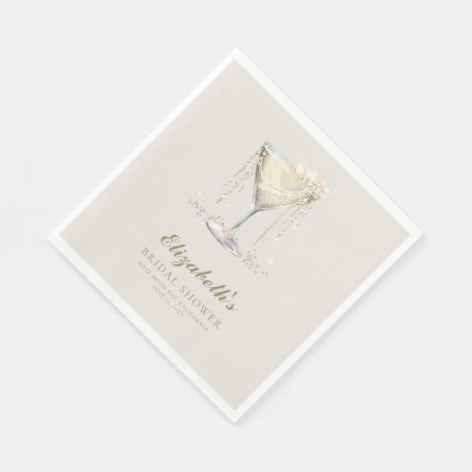 Pearls Prosecco Ivory Gold Cocktails Brautparty Serviette (Ecke)