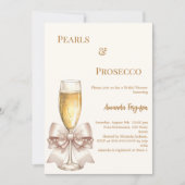 Pearls Prosecco ivory golden bow Bridal Shower Einladung (Vorderseite)