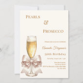 Pearls Prosecco ivory golden bow elegant birthday  Einladung (Vorderseite)
