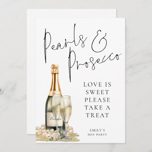 Pearls Prosecco Liebe ist Sweet Take Leckerei Sign Einladung (Vorne/Hinten)