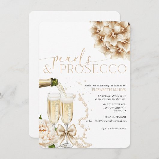 Pearls Prosecco Modernes Brautparty Einladung (Vorne/Hinten)