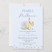 Pearls Prosecco Pearlcore Blaues Brautparty Einladung (Vorderseite)