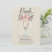 Pearls Prosecco Petals Ivory Brunch Brautparty Einladung (Stehend Vorderseite)