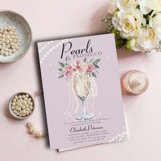 Pearls Prosecco Petals Lilac Brunch Brautparty Einladung