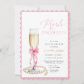 Pearls & Prosecco Pink Bow Brautparty Einladung (Vorderseite)