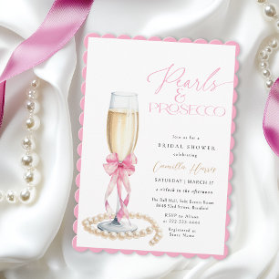 Pearls & Prosecco Pink Bow Brautparty Einladung