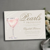 Pearls Prosecco Pink Bubbly Ecru Brautparty Einladung