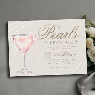 Pearls Prosecco Pink Bubbly Ecru Brautparty Einladung