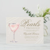 Pearls Prosecco Pink Bubbly Ecru Brautparty Einladung (Stehend Vorderseite)