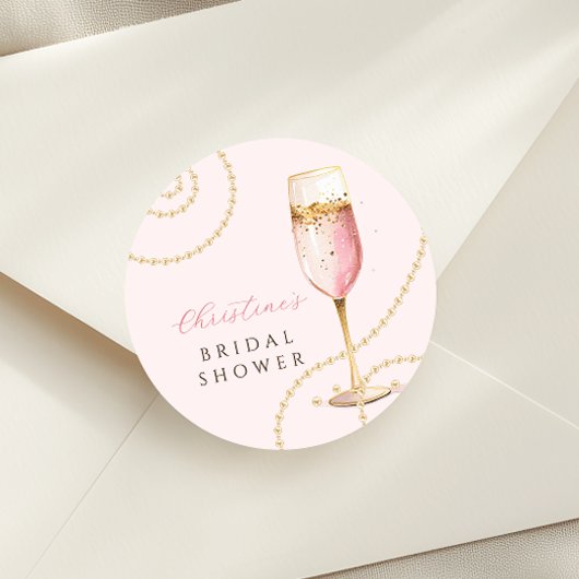 Pearls Prosecco Pink Gold Brautparty Runder Aufkleber