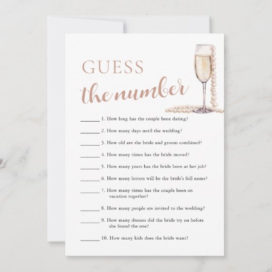 Pearls & Prosecco Raten Sie das Spiel "Number Brid Einladung (Vorderseite)