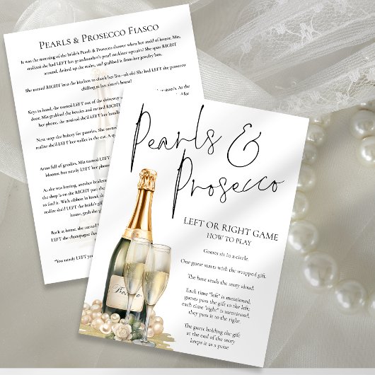 Pearls Prosecco Rechte Links Brautparty-Spielkarte Einladung