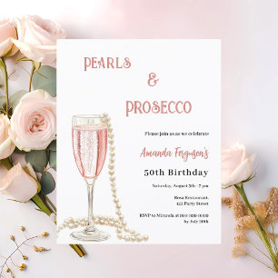 Pearls Prosecco rosa Blasen Geburtstagseinladung
