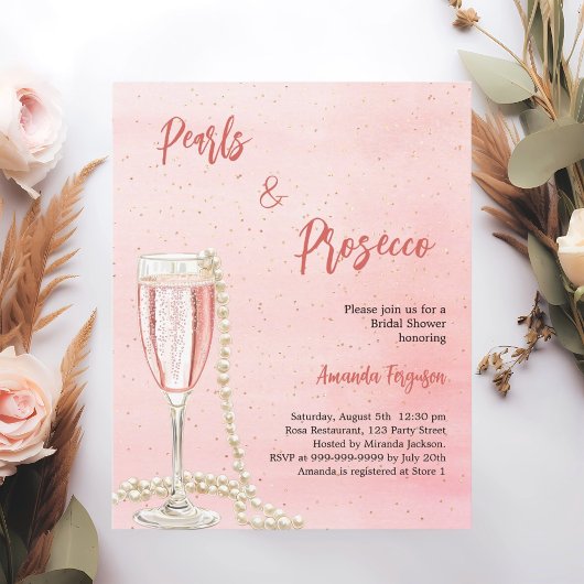 Pearls Prosecco rosa Bridal Einladung