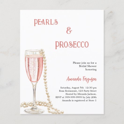 Pearls Prosecco rosa Bridal Einladung (Vorderseite)