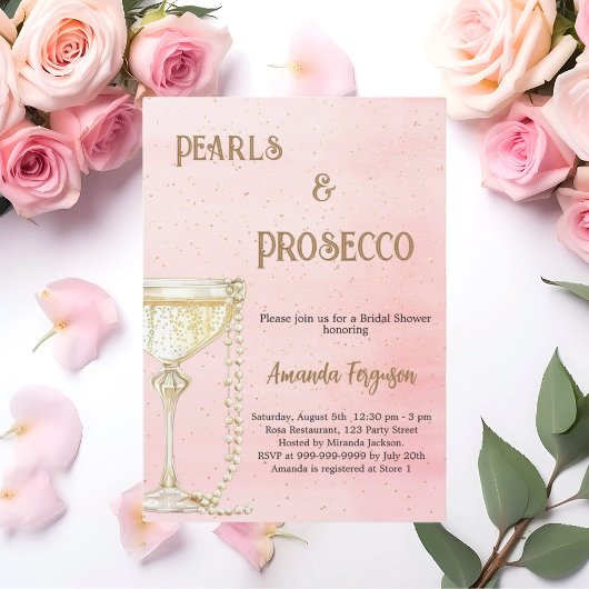 Pearls Prosecco rosa elegantes Brautparty Einladung