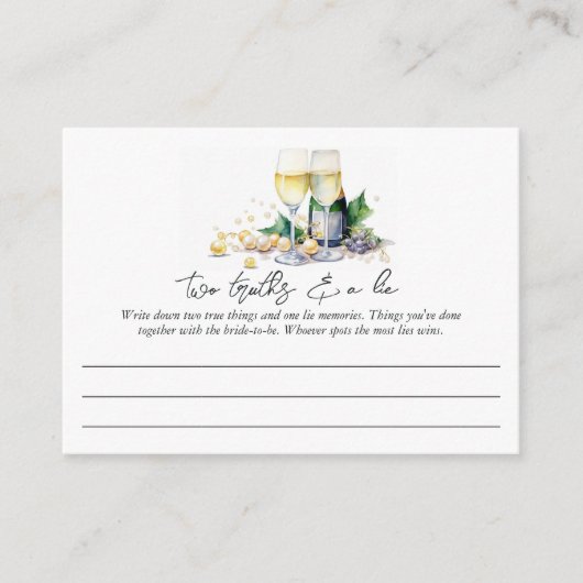 Pearls & Prosecco "Two Truths & a Lie" Bridal Game Begleitkarte (Vorderseite)