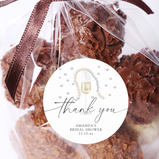 Pearls & Prosecco - vielen Dank Brautparty Runder Aufkleber