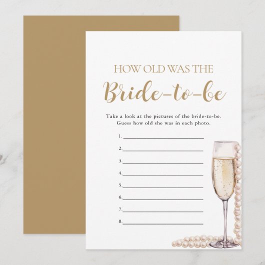 Pearls & Prosecco Wie alt war das zukünftige Spiel Einladung (Vorne/Hinten)