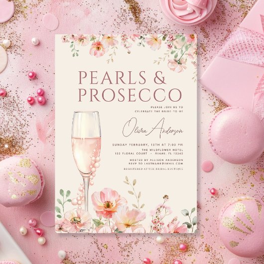 Pearls & Prosecco Wildflower Bridal Shower Einladung
