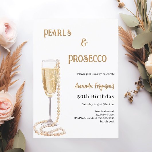 Pearls Prosecco zum Geburtstag Einladung