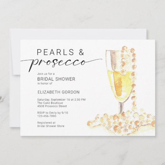 Pearls und Prosecco Brautparty Custom Minimal Einladung (Vorderseite)