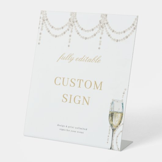 Pearls und Prosecco Brautparty Custom Sign Sockelschild (Vorderseite)