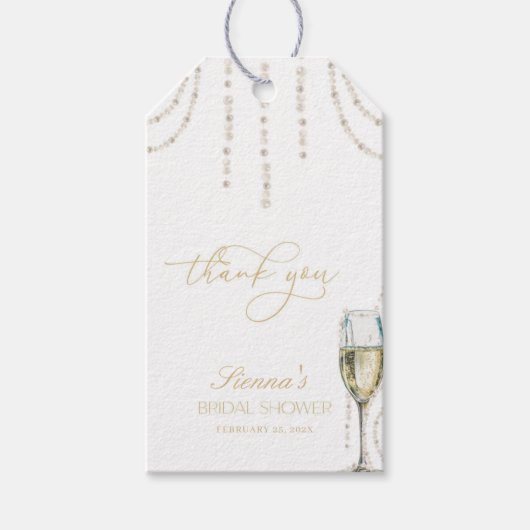 Pearls und Prosecco Brautparty Gevor Tag Geschenkanhänger (Vorderseite)