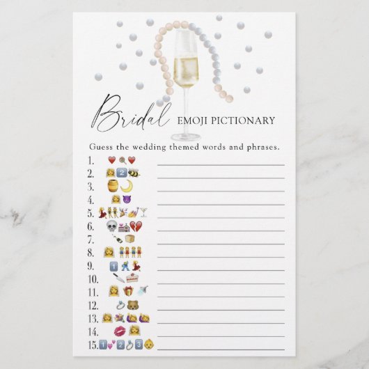 Pearls und Prosecco bridal emoji Pictionary game (Vorderseite)