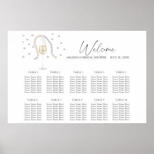 Pearls und Prosecco Hochzeitskarte Poster (Vorne)