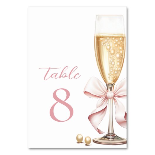 Pearls und Prosecco Pink Bow-Tischnummern Tischnummer (Vorderseite)