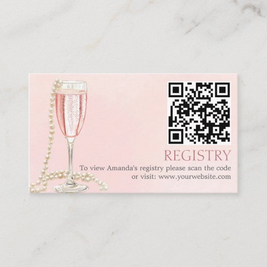 Pearls und rosa Prosecco-Brautparty Begleitkarte (Vorderseite)