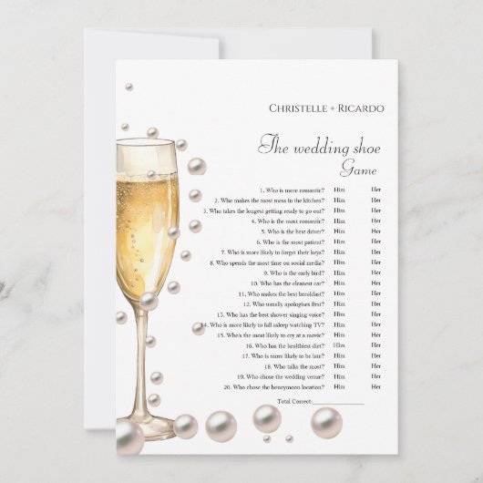 Pearls Wedding Brautparty Game Card Ankündigung (Vorderseite)