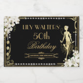 Pearls White Floral Art Deco Gatsby 20 s Geburtsta Alkoholflaschenetikett (Einzelnes Label)