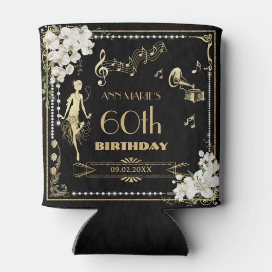 Pearls White Floral Art Deco Gatsby 20 s Geburtsta Dosenkühler (Rückseite)