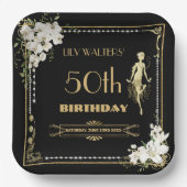 Pearls White Floral Art Deco Gatsby 20 s Geburtsta Pappteller (Vorderseite)