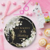 Pearls White Floral Art Deco Gatsby 20 s Geburtsta Pappteller (Party)