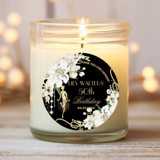 Pearls White Floral Art Deco Gatsby 20 s Geburtsta Runder Aufkleber