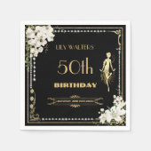 Pearls White Floral Art Deco Gatsby 20 s Geburtsta Serviette (Vorderseite)