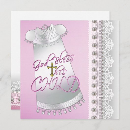 Pearls White Gown Baby Christening Einladung (Vorne/Hinten)