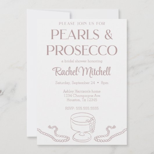 Pearlss & Prosecco Pink Bridal / Lebie Dusche Einladung (Vorderseite)