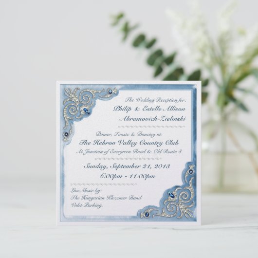 Pearly Blue (Einladung des Empfangs) Einladung (Stehend Vorderseite)